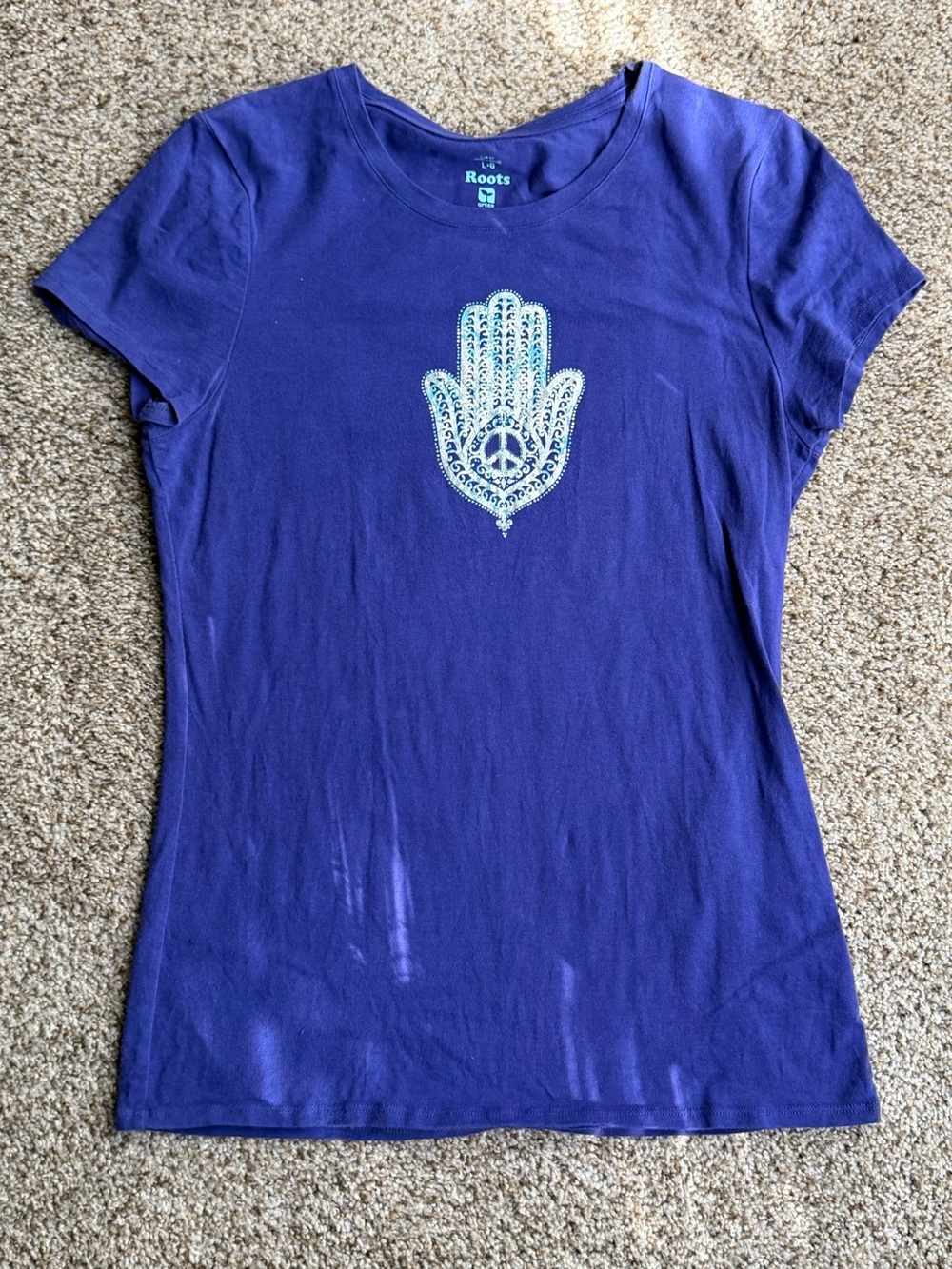 Roots Purple Short-Sleeve Tee with Hamsa Hand Graphic